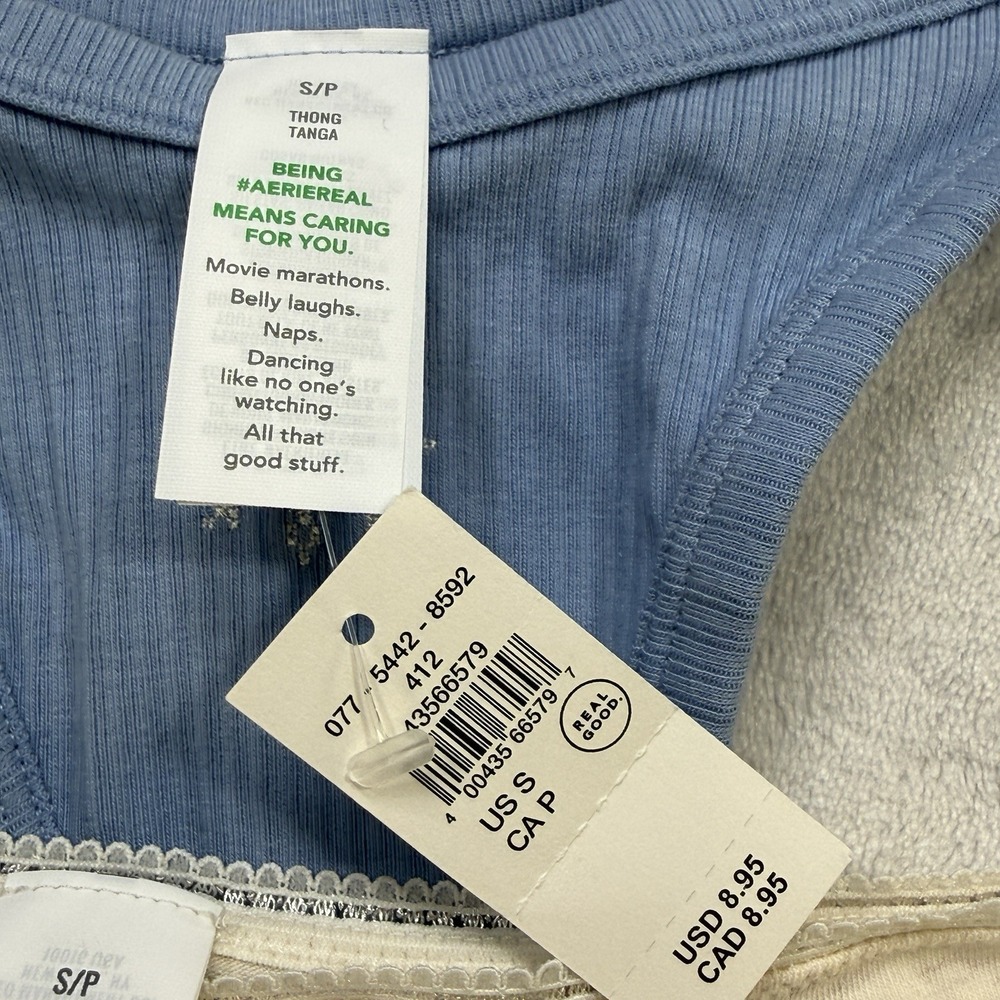 Aerie Lot of 3 Thong Panties Size Small S NWT Blue Ivory Brown Cotton Blend - Picture 8 of 9